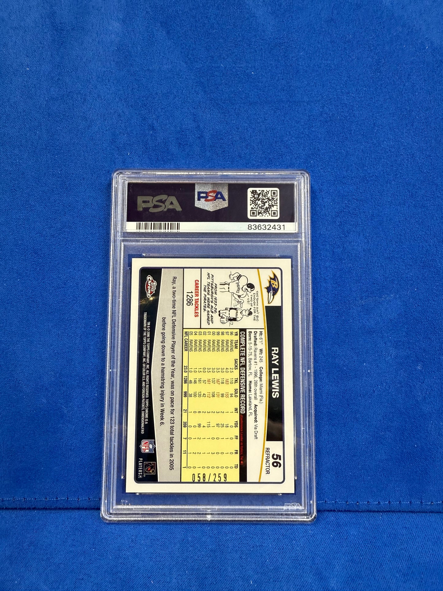 2006 TOPPS CHROME RED REFRACTOR #56 RAY LEWIS PSA10