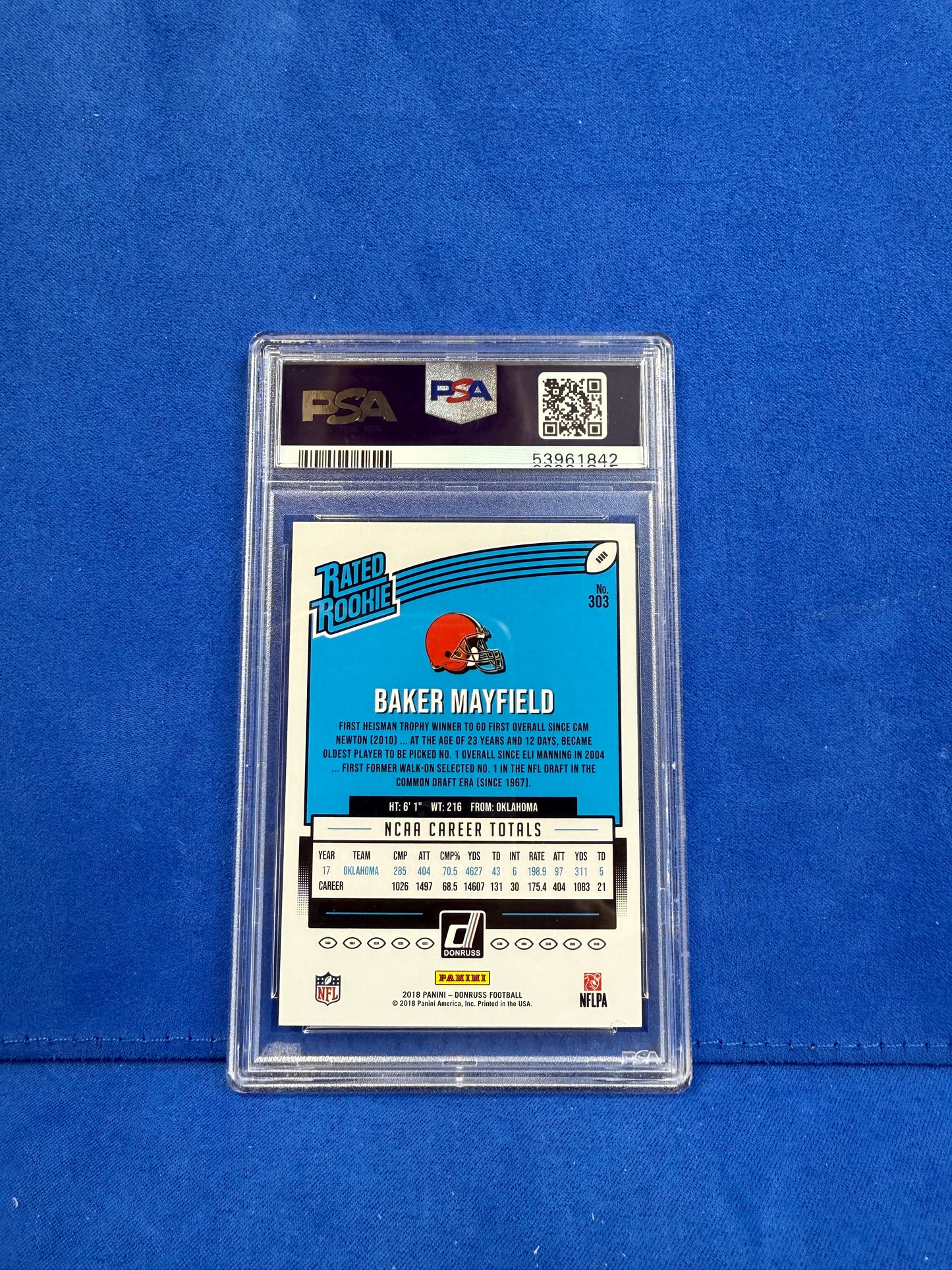 2018 panini donruss #303 Baker Mayfield PSA10