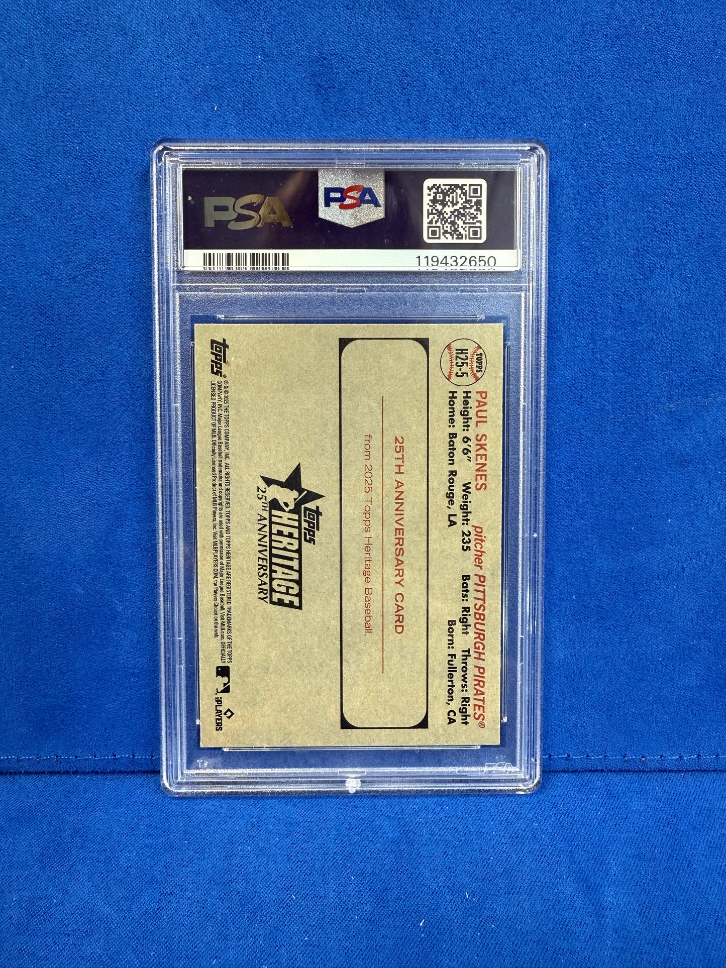 2025 topps heritage #h255 paul skenes 25th anniversary PSA10