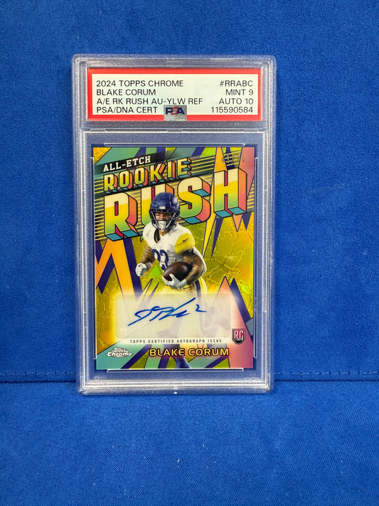 2024 TOPPS CHROME A/E RK RUSH AU YLW REF PSA/DNA CERTIFIED #RRABC BLAKE CORUM PSA9/AUTO10